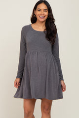 Charcoal Heathered Long Sleeve Maternity Dress