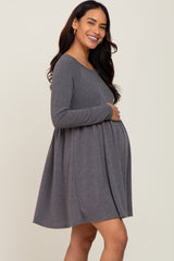 Charcoal Heathered Long Sleeve Maternity Dress