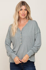 Sage Button Front Terry Long Sleeve Top