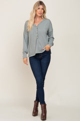 Sage Button Front Terry Long Sleeve Top