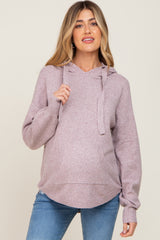 Lavender Soft Knit Front Pocket Maternity Hoodie