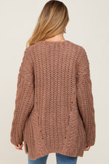 Mocha Open Knit Button Front Maternity Cardigan