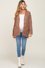 Mocha Open Knit Button Front Maternity Cardigan