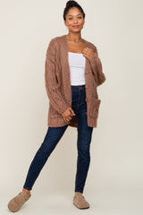 Mocha Open Knit Button Front Maternity Cardigan