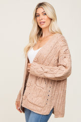 Taupe Open Knit Button Front Cardigan