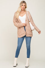 Taupe Open Knit Button Front Cardigan