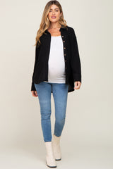 Black Waffle Knit Button Down Maternity Top