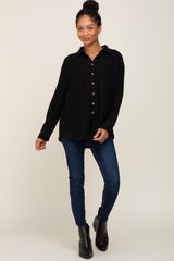 Black Waffle Knit Button Down Top