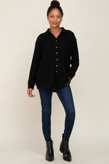 Black Waffle Knit Button Down Top