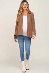 Mocha Waffle Knit Button Down Maternity Top