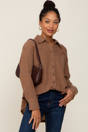 Mocha Waffle Knit Button Down Top