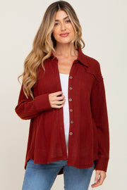 Rust Waffle Knit Button Down Maternity Top