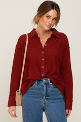 Rust Waffle Knit Button Down Maternity Top