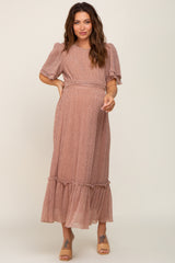 Mauve Pleated Shimmer Maternity Midi Dress