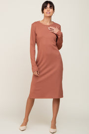 Mauve Ribbed Long Sleeve Slit Dress