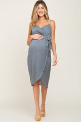 Grey Floral Wrap Maternity Midi Dress