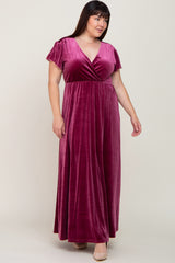 Magenta Velvet Plus Wrap Maxi Dress