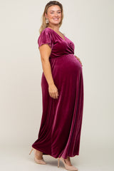 Magenta Velvet Plus Maternity Wrap Maxi Dress