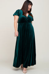 Hunter Green Velvet Plus Wrap Maxi Dress