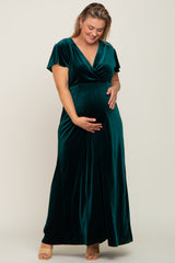 Hunter Green Velvet Plus Maternity Wrap Maxi Dress