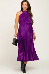 Purple Pleated Maternity Halter Dress