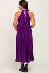 Purple Pleated Maternity Halter Dress