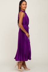 Purple Pleated Halter Dress