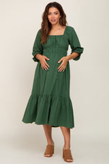 Green Ruffle Strappy Open Back Maternity Midi Dress