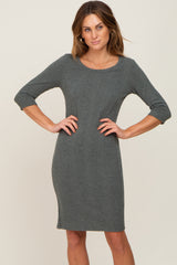 Olive Rib Knit 3/4 Sleeve Maternity Dress