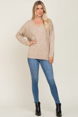 Taupe V-Neck Brushed Knit Sweater