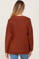 Rust V-Neck Brushed Knit Maternity Sweater