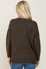 Olive V-Neck Brushed Knit Sweater