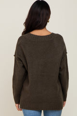 Olive V-Neck Brushed Knit Maternity Sweater