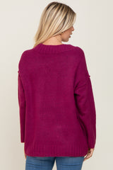 Magenta V-Neck Brushed Knit Sweater