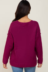 Magenta V-Neck Brushed Knit Maternity Sweater