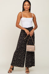 Black Floral Wide Leg Pants