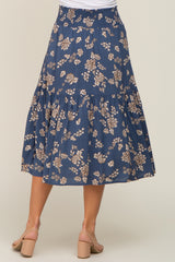 Blue Floral Smocked Midi Skirt