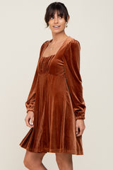 Camel Velvet Ruched Top Dress