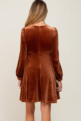 Camel Velvet Ruched Top Maternity Dress