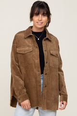 Brown Corduroy Raw Hem Maternity Shacket