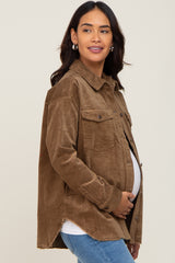 Brown Corduroy Raw Hem Maternity Shacket