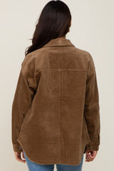 Brown Corduroy Raw Hem Maternity Shacket