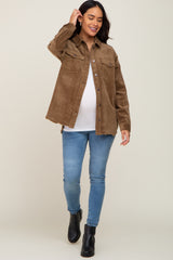 Brown Corduroy Raw Hem Maternity Shacket