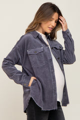 Charcoal Corduroy Raw Hem Maternity Shacket