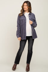 Charcoal Corduroy Raw Hem Maternity Shacket