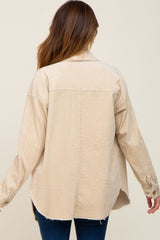 Beige Corduroy Raw Hem Shacket