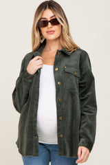 Olive Corduroy Raw Hem Maternity Shacket