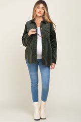 Olive Corduroy Raw Hem Maternity Shacket