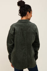 Olive Corduroy Raw Hem Shacket