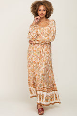 Cream Floral Button Down Accent Maxi Dress